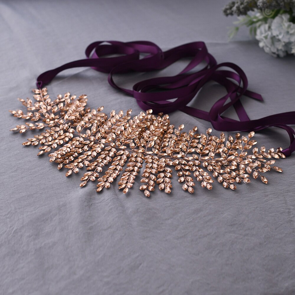 TRiXY SH238-P Haut Rosa Strass Gürtel für Brautkleid Gürtel Kristall Hochzeit Gürtel Schärpe Braut Gürtel für Frauen Taille Gürtel: Violett