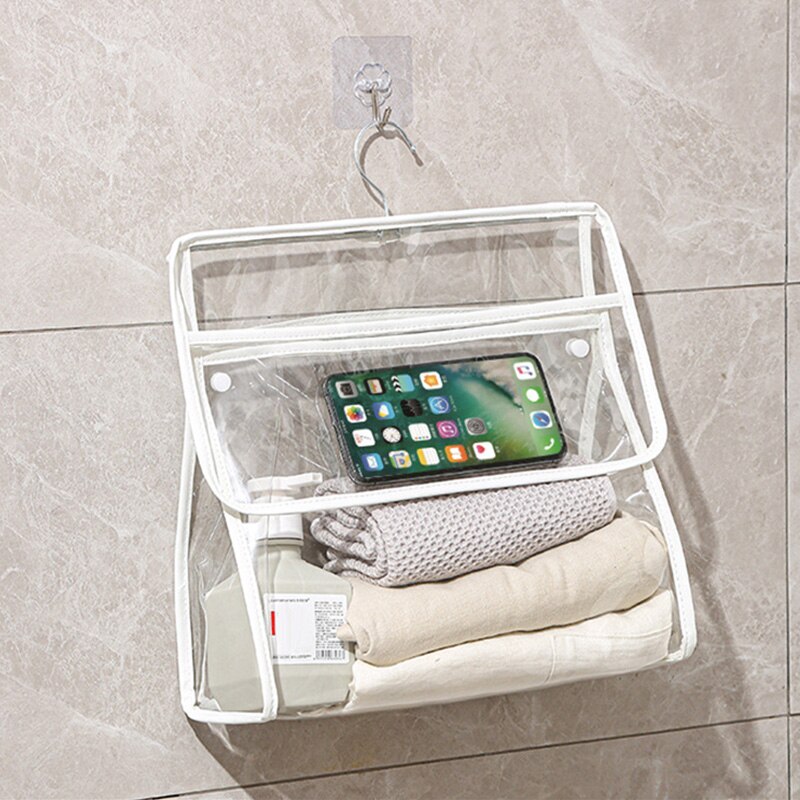 Waterproof TPU Hanging Organizers Toiletries Holder Bath Wash Makeup Bags Bathroom Clothes Organizer Shower Cloth Storage Bag: white / S--30x12x37CM