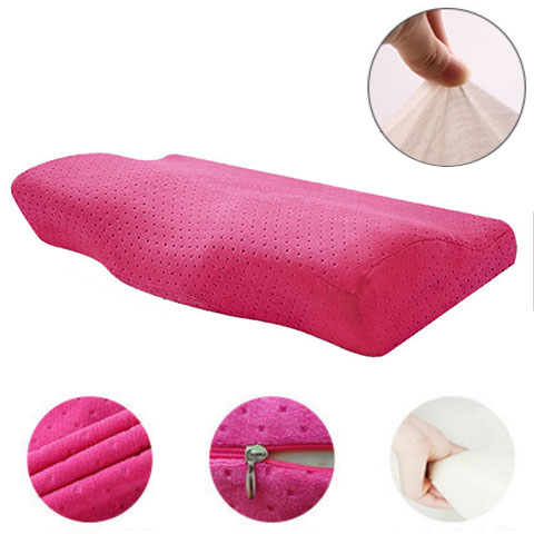 Memory Foam Bedding Pillow Neck protection Slow Rebound Memory Foam Butterfly Shaped Pillow Health Cervical Neck size in 50*30CM: Pink