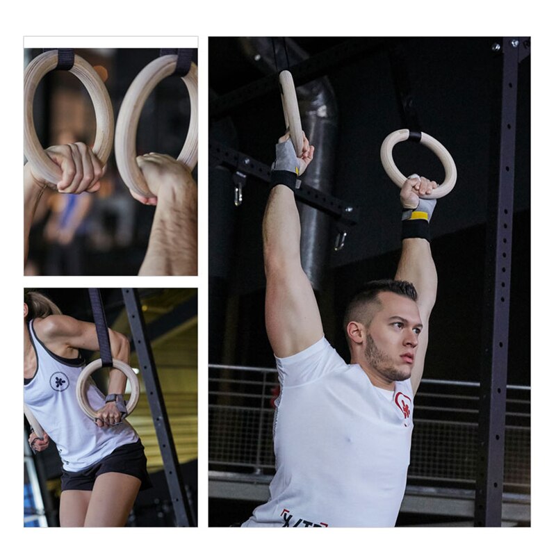 Wooden 28mm Exercise Fitness Gymnastic Rings Gym Exercise Cross Fit Pull Ups Muscle Ups Workout For Home Gym & Cross Fitness