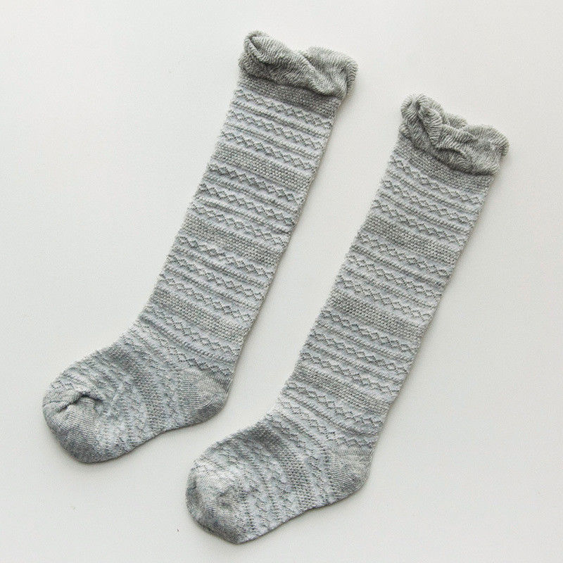 Mærke baby piger sokkinger knæhøj med buer søde baby sokker lange rør børn benopvarmere 0-3t: Grå / 2-3t