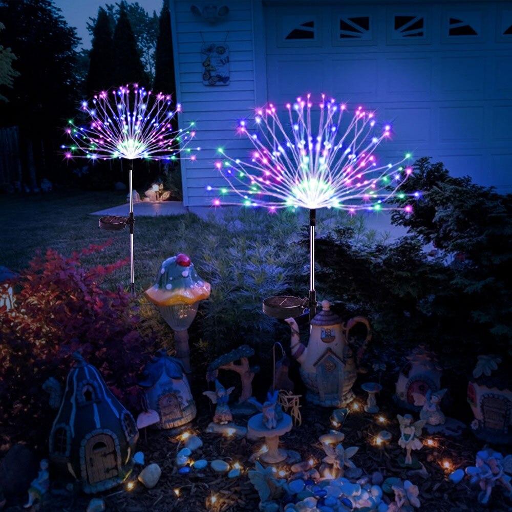 Solar Firework Lights Decorative LED Lamp Garden Yard Pathway Adjustable Wire Flower Tree Decor Firework Solar LED Lights: Multicolor
