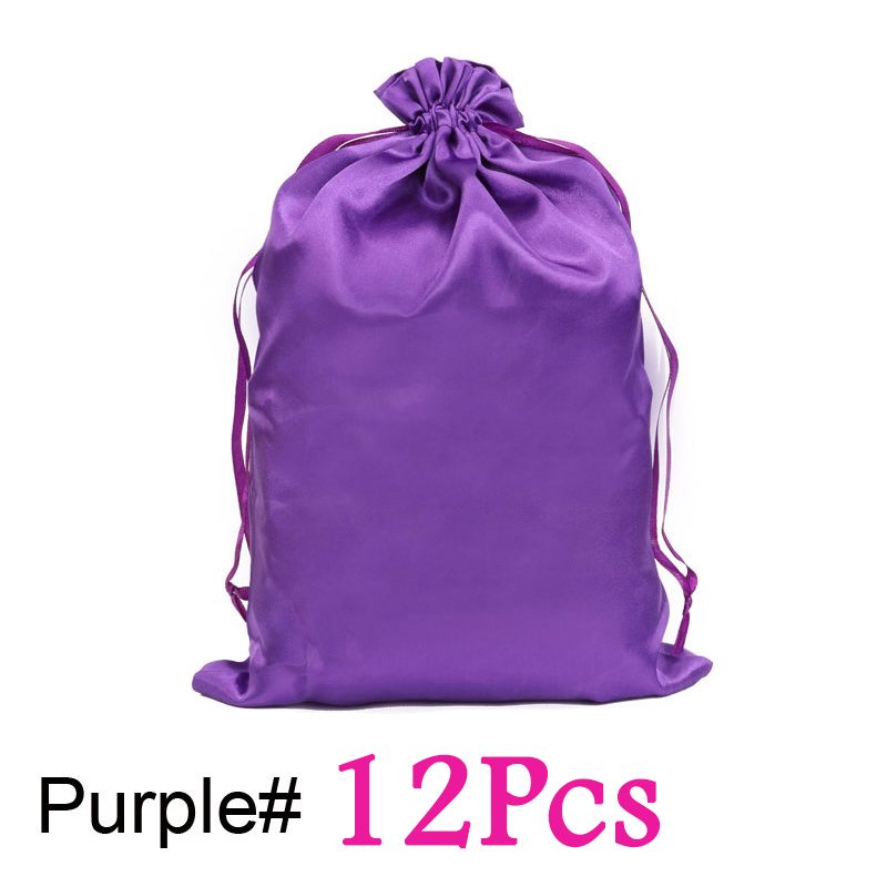 Sac de perruque en Satin, 12 pièces, sacs de rangement 25x35Cm, grand sac de perruque en soie douce noir rose pour outils d'emballage de perruque, accessoires de perruque: GRIS