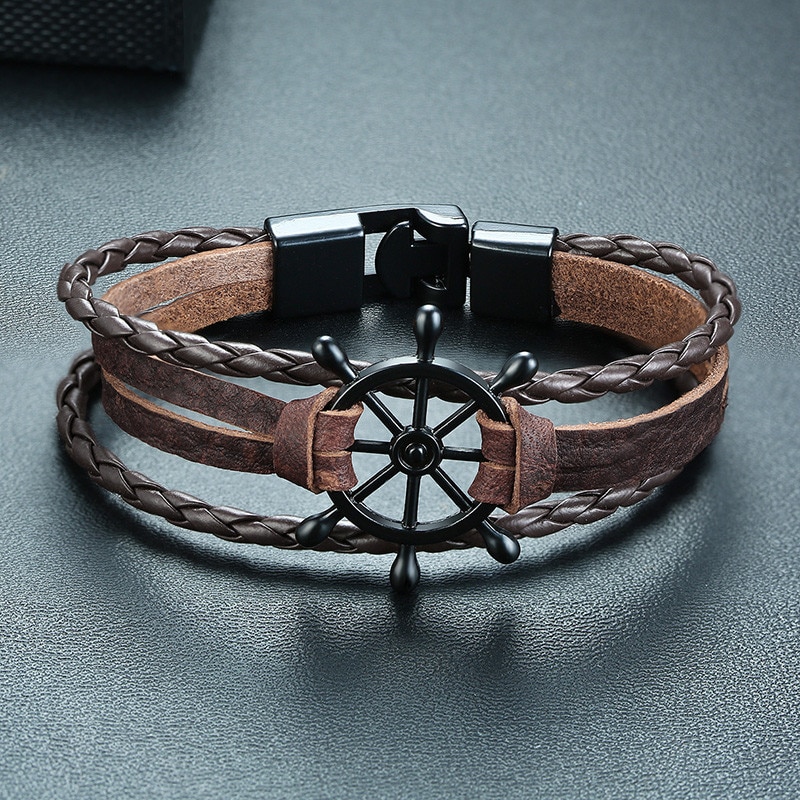 ZORCVENS 2022 Neue Jahrgang rüder Charme Armbinde für Männer Multi-schicht Leder Seil Armbänder Armreifen