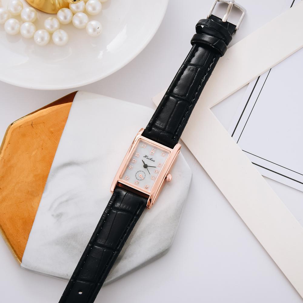 Ure kvinder firkantede rosa guld armbåndsure rødt læder mærke ure kvindelige damer quartz ur montre femme
