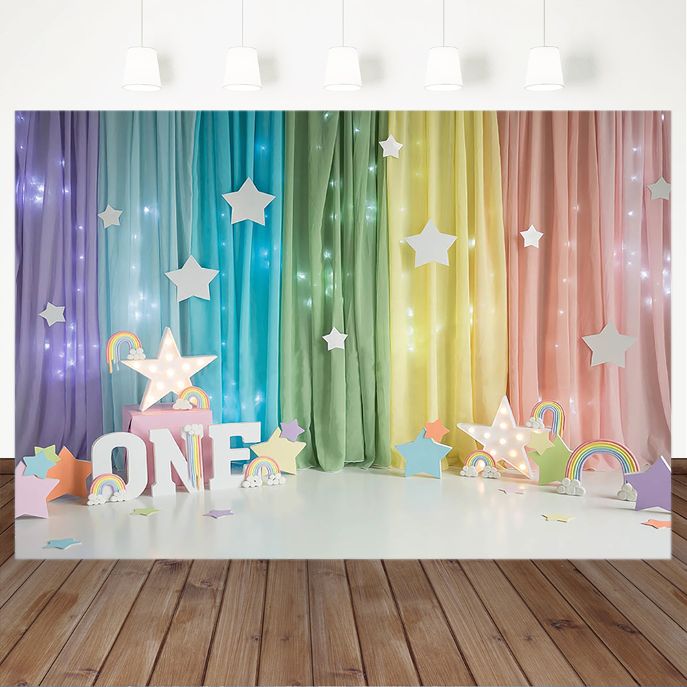 MOCSICKA arc-en-ciel rideau 1st anniversaire photographie décors étoiles Bokeh -né bébé enfants décoration photographie fond