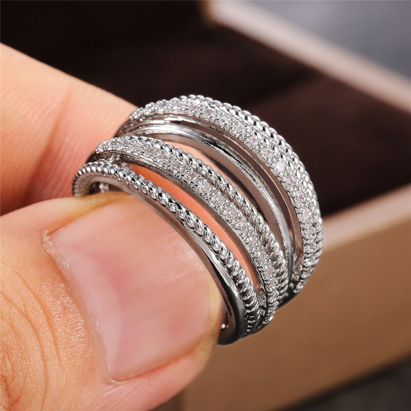 Trendy Sieraden Multi-layer Ringen Voor Vrouwen Micro Zirconia Charms Bridal Wedding Engagement Meerdere Rij Vinger Ringen