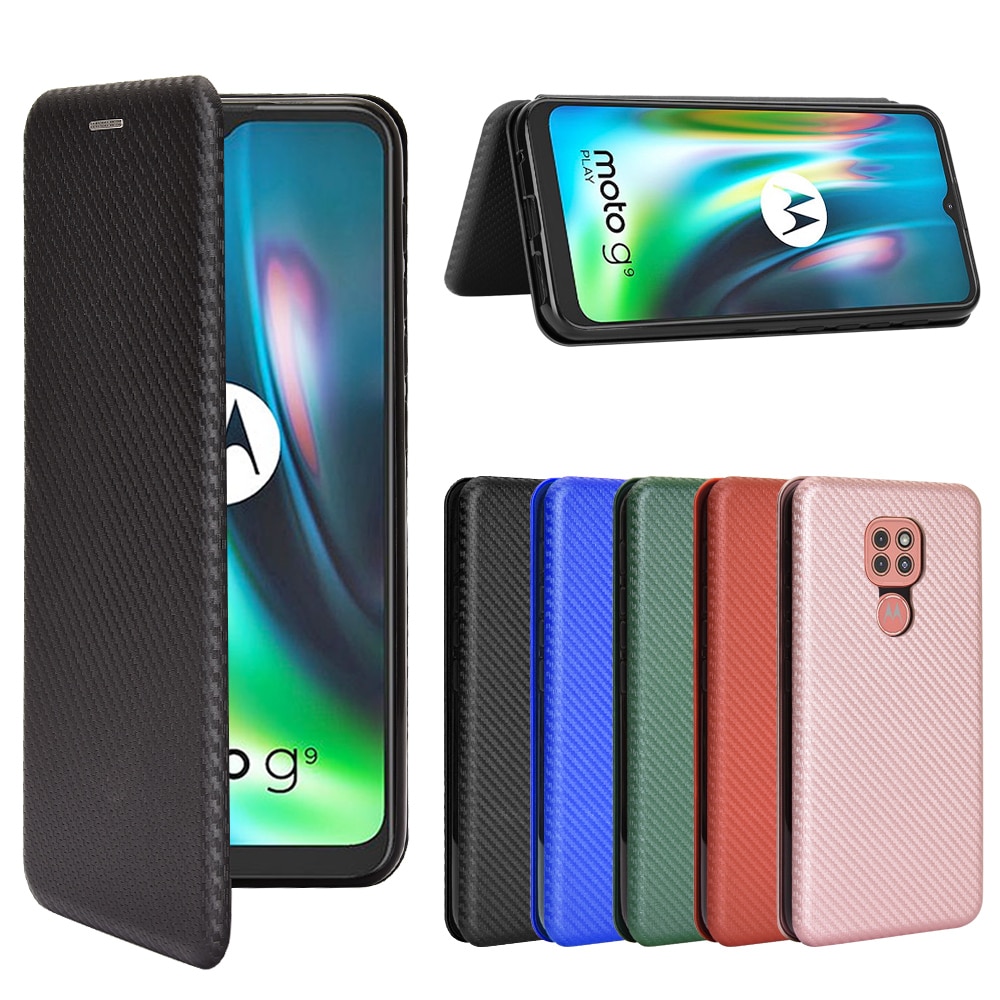 Voor motorola moto  g9 play hoesje koolstofvezel flip lederen hoesje voor motorola moto  g9 play  g 9 g9 play hoesje cover 6.5 inch