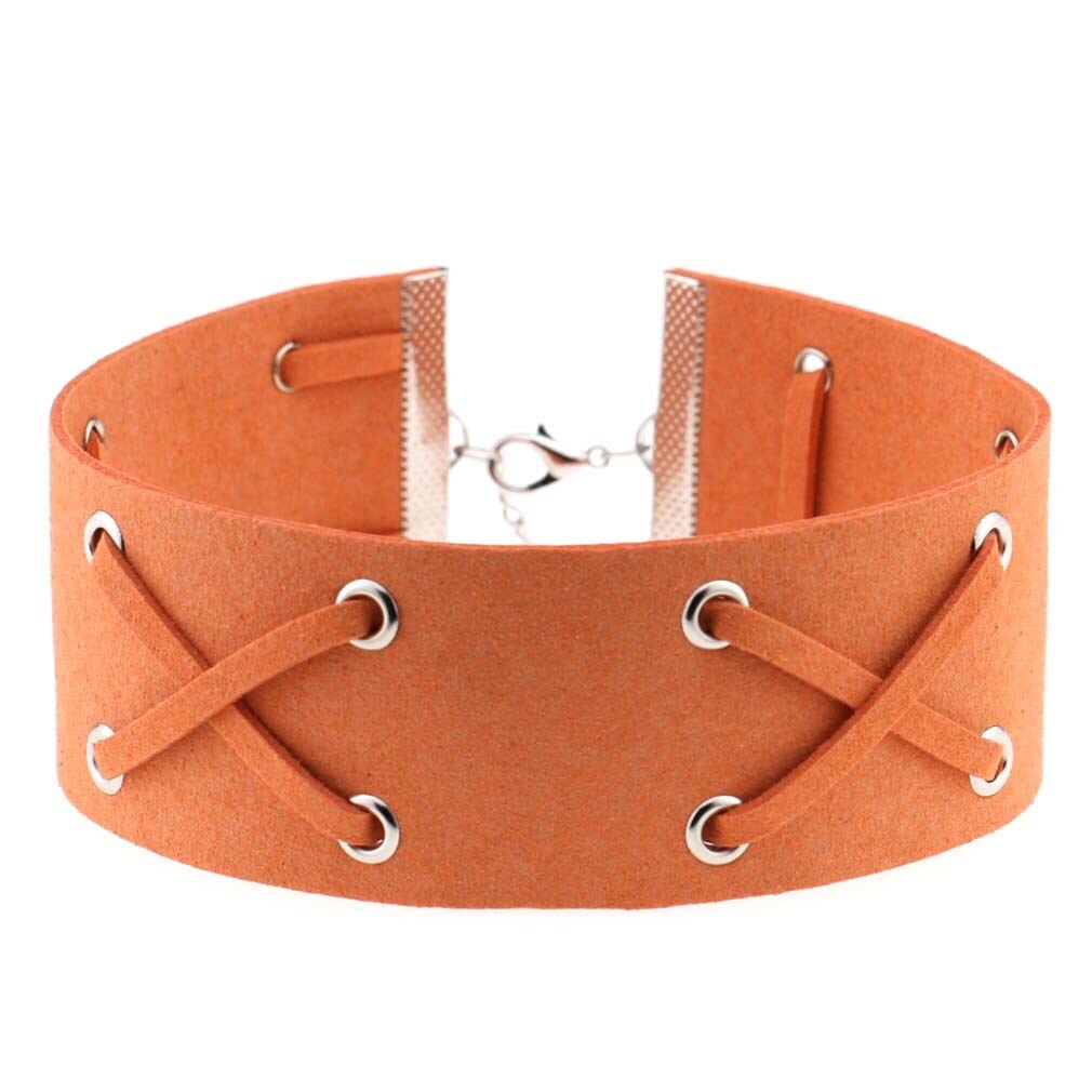 Decopunk Handmade Neo Gothic Hippie Wide Leather Wrap X Charm Silvery Lobster Buckle Adjustable Choker Necklaces For Women: Orange