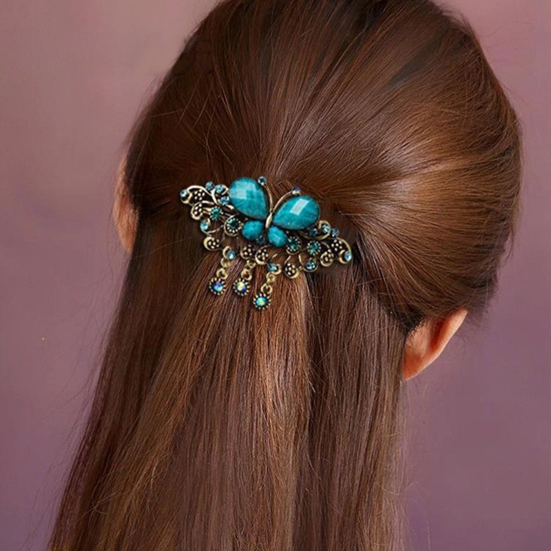 Pinzas para el pelo con diamantes de imitación para mujer, pasadores grandes con flores y mariposas, accesorios para el cabello, herramienta de peinado de