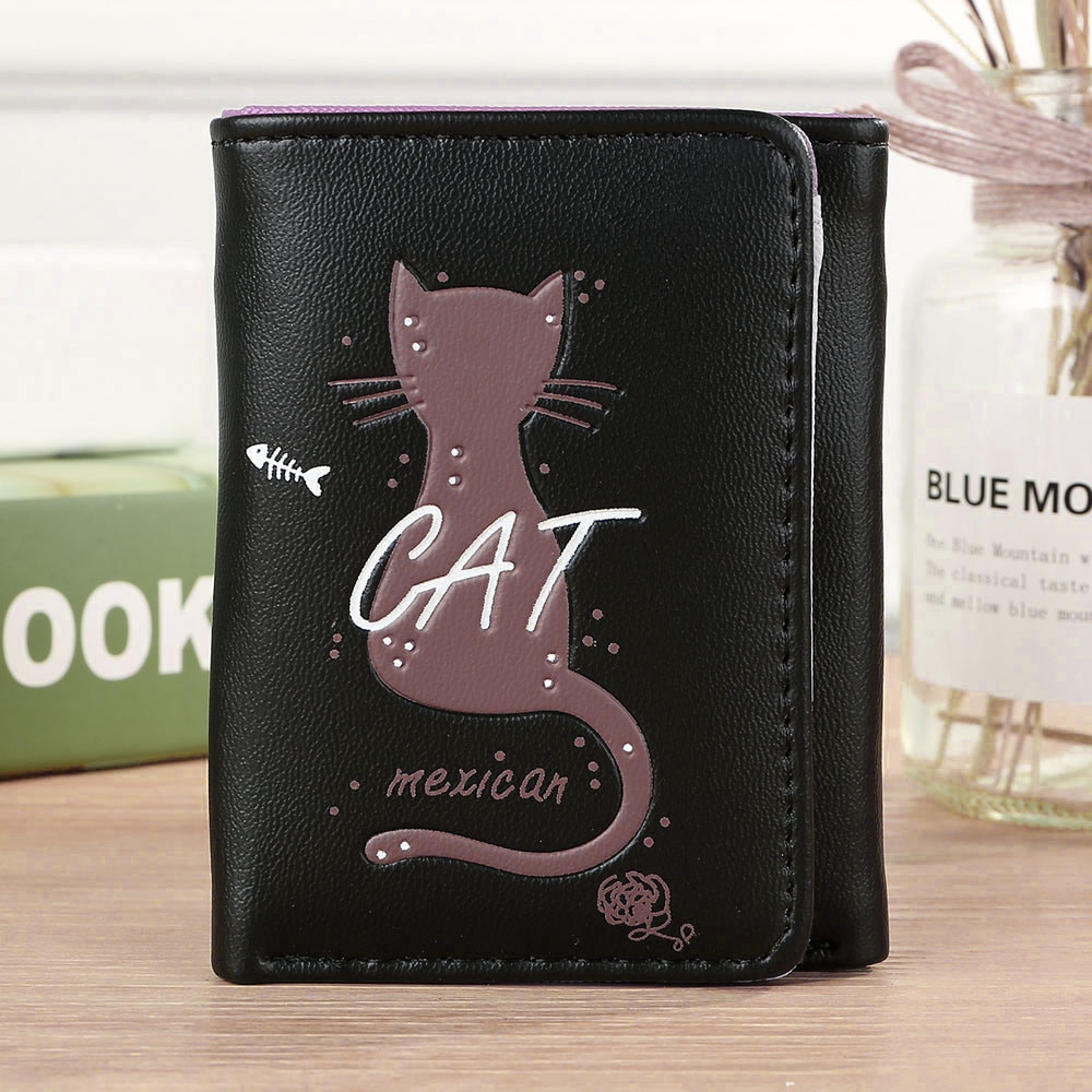 MOLAVE wallet Women's Simple cat print Short Wallet Coin Purse Card Holders Handbag Package leather Wallet 2019DEC26