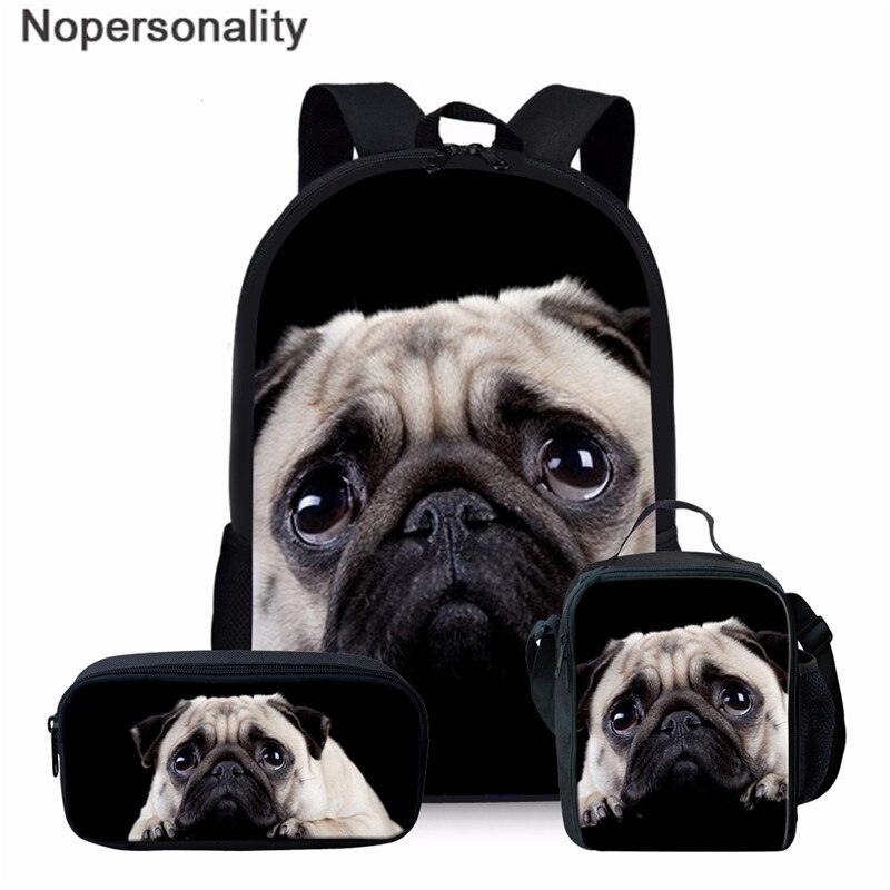 Nopersonality Teenager Girls Pug School BookBag Puppy Bagpack School Bag Print 3Pcs Kids Children Black Backpacks Women Mochilas: Z3051CGK
