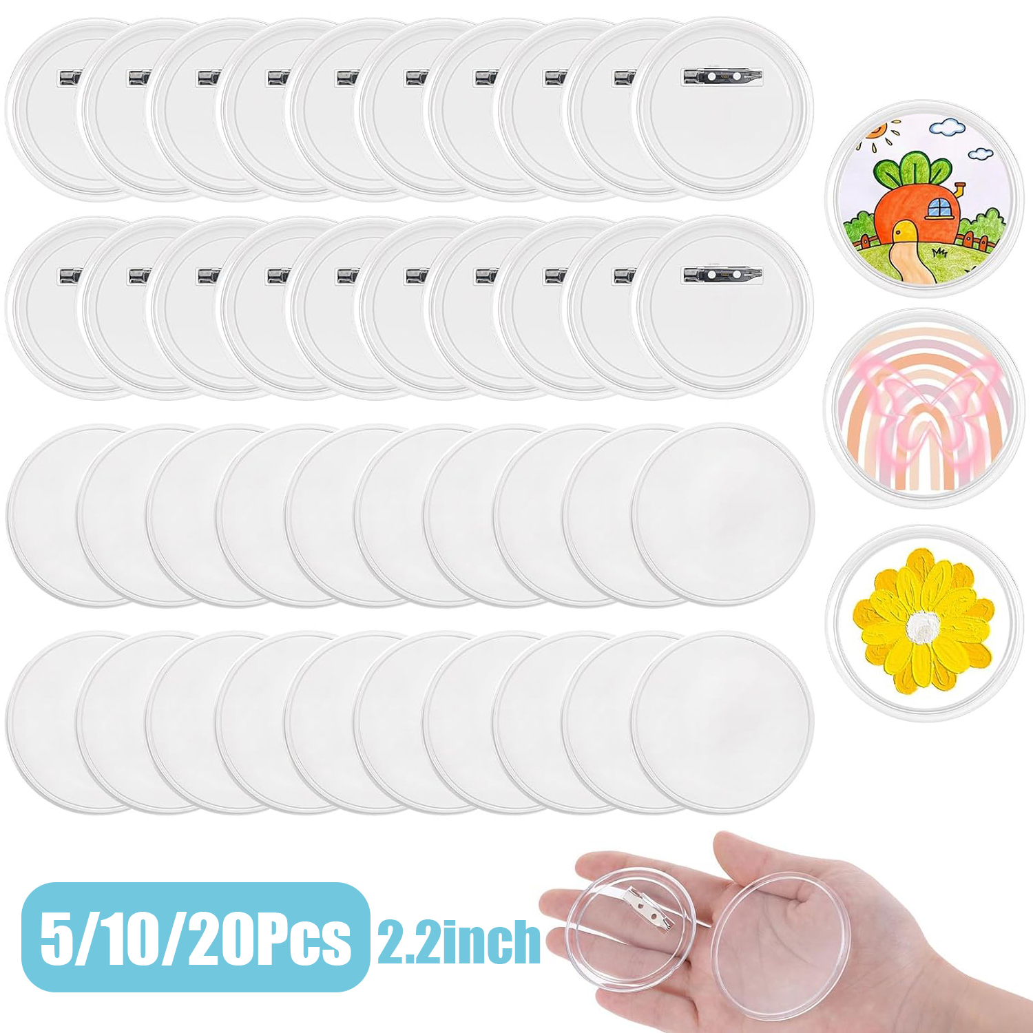5–20 Stück Acryl-Anstecknadeln, 5,6 cm, transparente Anstecknadeln, Tasten, Anstecker-einstellen, Taste-Hersteller-Rohlinge für Heimwerkerbedarf
