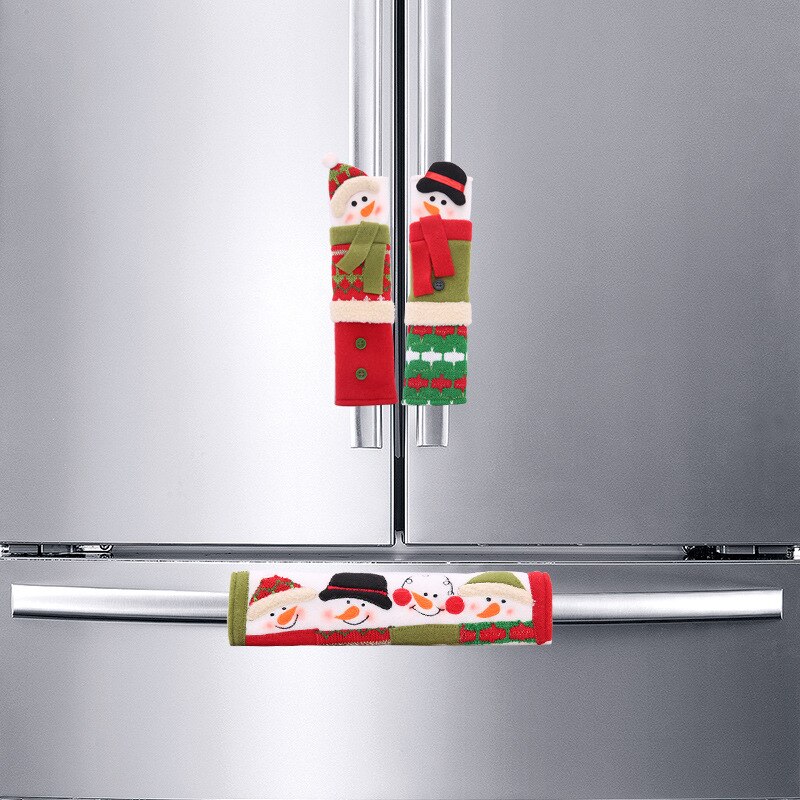 3 unids/set Guantes para horno y microondas cubierta de la manija de la puerta estéreo Santa Claus refrigerador guante de la decoración de la Navidad para la cocina casa