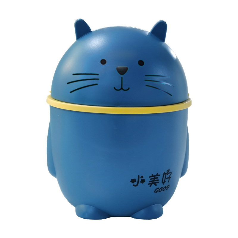 Cartoon Kat Tafel Plastic Prullenbak Desktop Afval Doos Bin Vuilnis Mand Thuis Kantoorbenodigdheden Dustbins Diversen Vat Doos: Blue