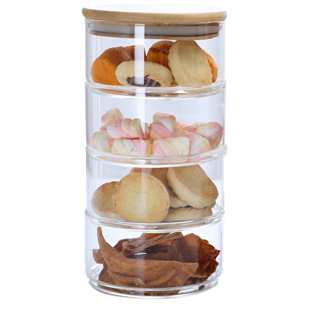 4-Tier Stackable Glass Apothecary Jar Kitchen Candy Cookie Food Bulk Container Storage Bottles Containers With Lid - Transparent