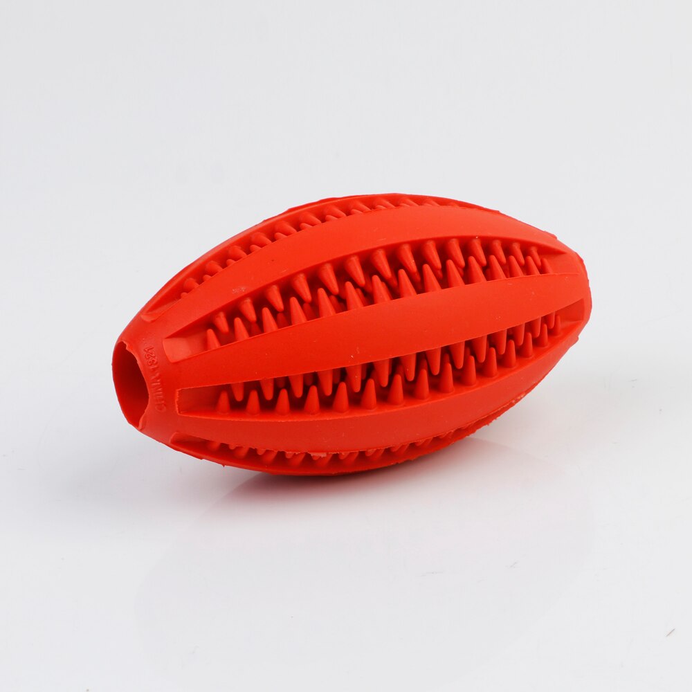 Haustier Hund Spielzeug extra-hart Gummi Ball Spielzeug Interaktive Elastizität Ball Hund Kauen Spielzeug Zahn Reinigung Behandeln Rugby Ball: rot