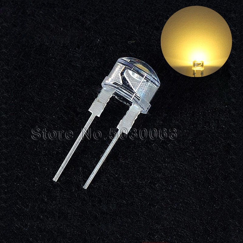 50 stks/partij 8MM 0.5W strohoed warm wit LED light emitting diode helder F8 DIP Lamp kralen astigmatisme water clear