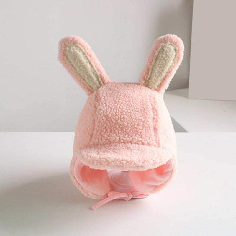 Inverno quente bebê meninos letra p cordeiro veludo earflap chapéu duplo pompom boné beanies para crianças criança gorro eargflap: Pink bunny ears