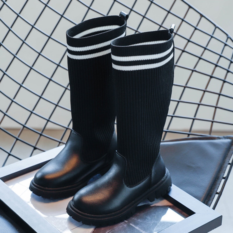 Bottes longues en tissu élastique pour enfants, bottes souples jusqu'aux genoux pour enfants, chaussures de princesse, automne hiver, chaudes, pour tout-petits filles