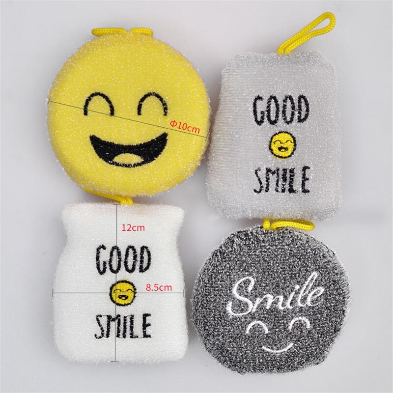 4 Pc Magic Sponge Smiley Face Thick Sponge Strong Decontamination Dish Washing Cloth Home Kitchen Cleaner Sponges Scouring Pads: A-4Pcs