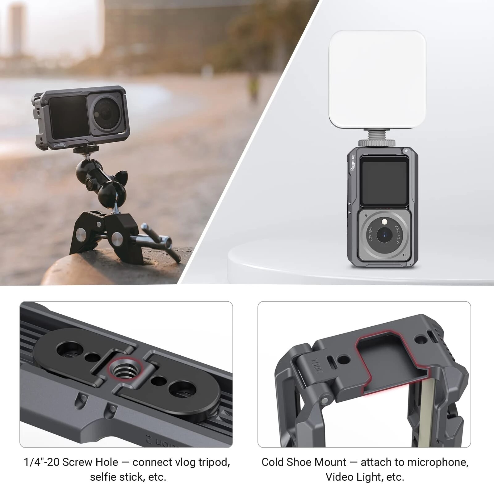 Smallrig Actie Camera Kooi Voor Dji Action 2 Power Combo Of Dual-Screen Combo W/Koud Schoen M4 en 1/4 &quot;Schroef Gaten 3661
