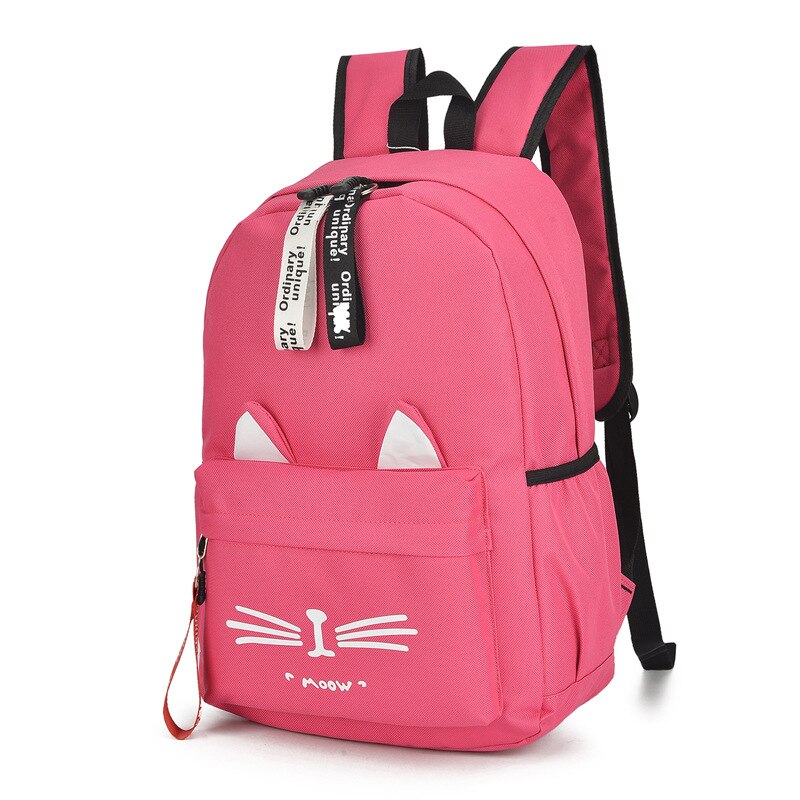 Cute Cartoon Cat Ears Backpack Girl Schoolbag for Teenage Women Back Pack Nylon School Backpack Famale Teen Bagpack: Hot Pink