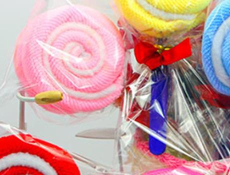 Toalla de algodón para pastel de piruleta, dulces de colores, , toalla encantadora para guardería, de cumpleaños y boda, 20 unids/lote: pink