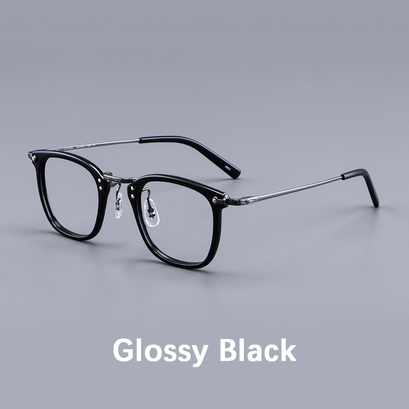 2024 Japan Luxe Puur Titanium Rechthoekig Frame Brillen Man Zakelijke Stijl Acetaat Vierkante Bijziendheid Lenzen Bril: Bruin / Clear