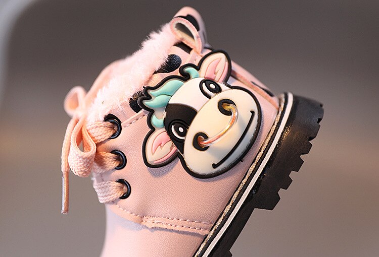 freundlicher Schuhe Winter Jungen Schnee Stiefel freundlicher Plüsch Warme Knöchel Martin Stiefel Puffer Schock Baby Mädchen Karikatur Kuh Sport schuhe