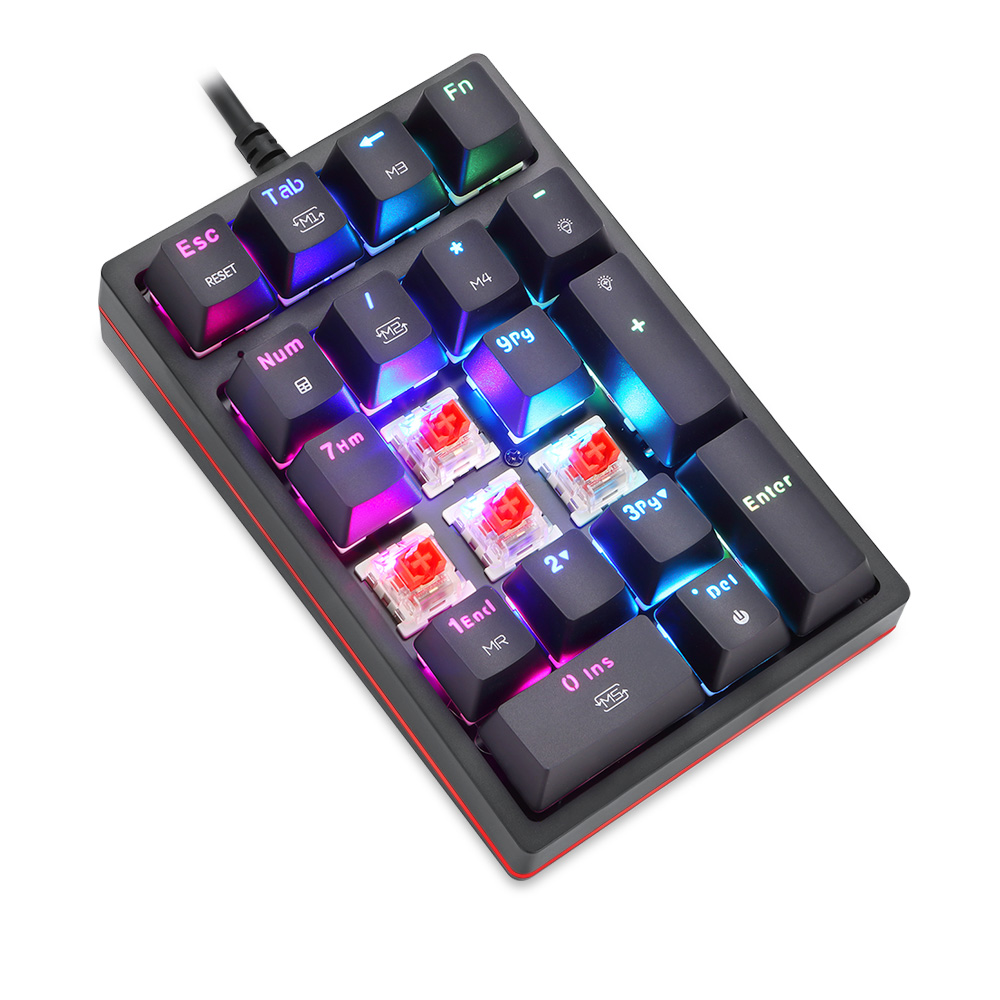 Motospeed K24 Macro Mechanical Numeric Keypad Wired 21 Keys RGB Backlight Numpad Gaming Keyboard Red Blue Switch For PC Notebook