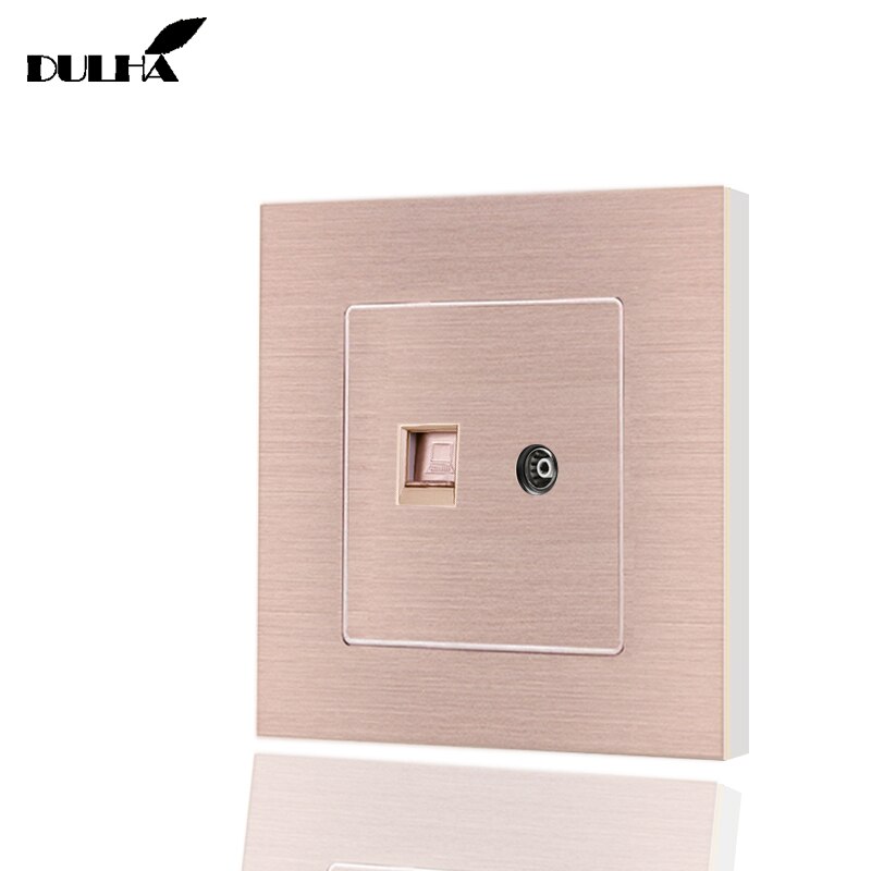 Computer Ethernet & Television Wall Socket Satin Metal Panel Electric RJ45 Data Internet Network + TV Aerial Jack Coaxial Outlet