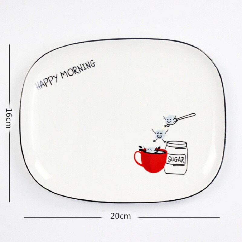 Rectangular Ceramic Dish tableware Fruit Salad Cake Dessert Plate Cartoon Breakfast Plates Kitchen Decoration Dinnerware