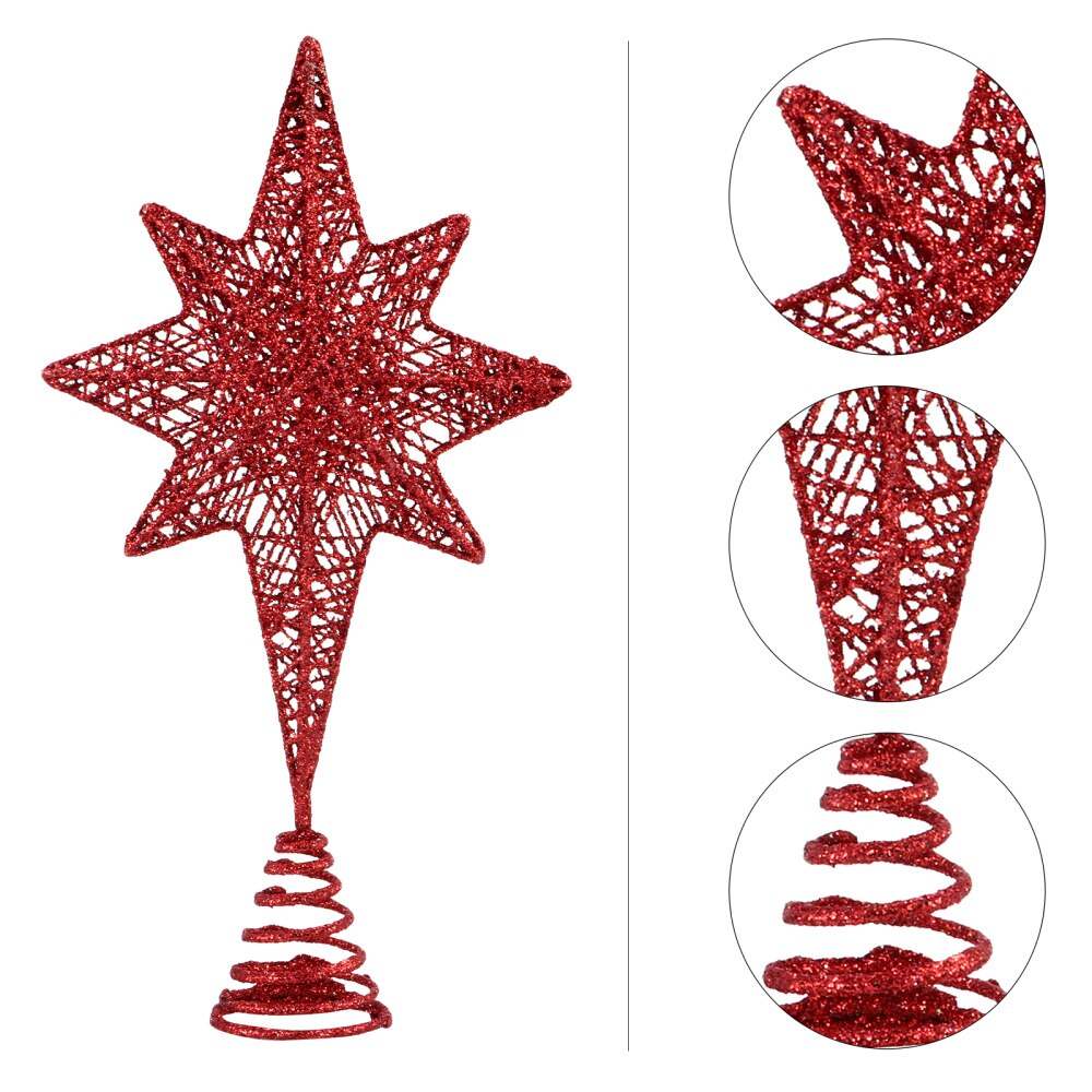 1Pc Xmas Eight Pointed Star Treetop Decor Christmas Tree Star Topper ((Golden): Red