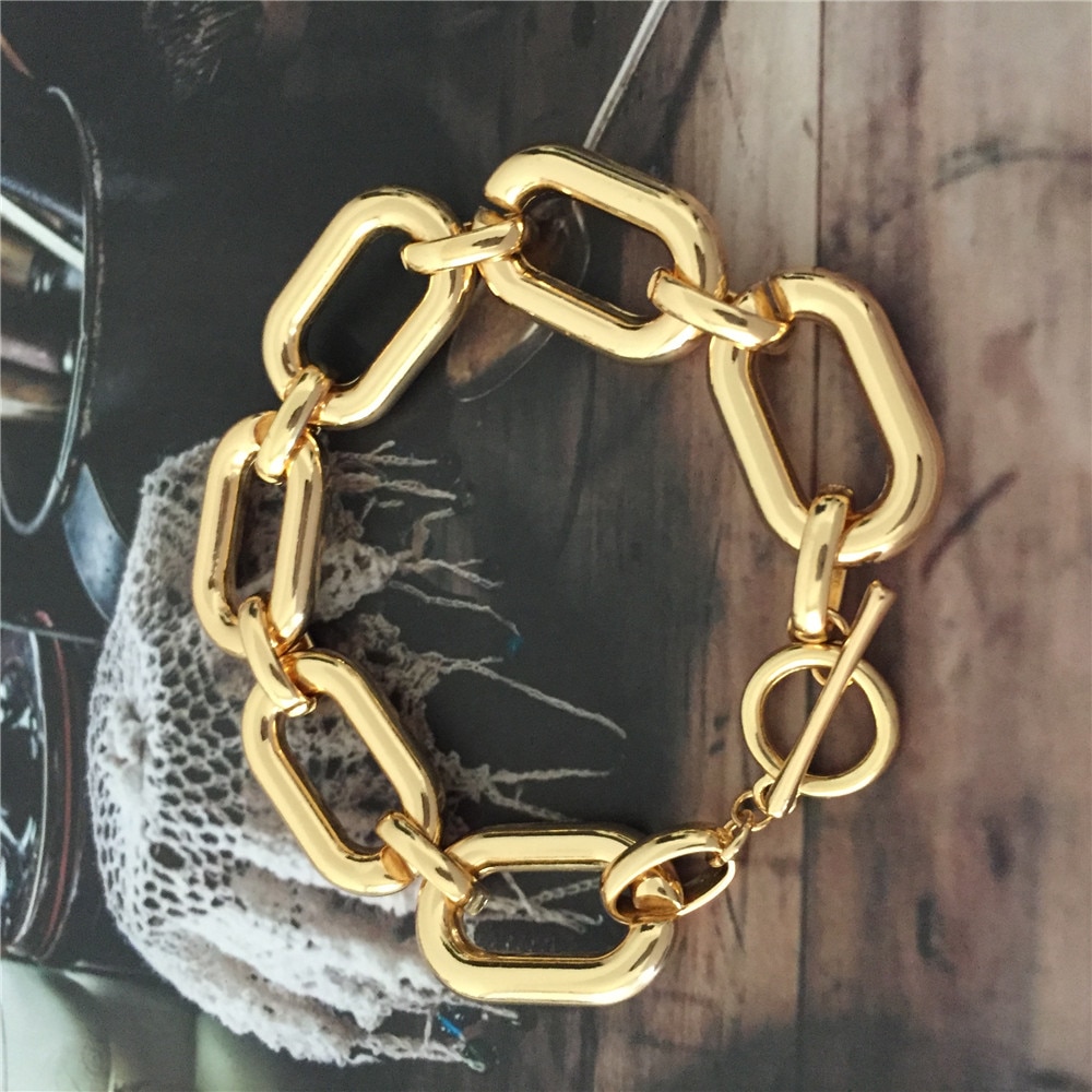 Brazalete de cadena grande de estilo grueso para mujeres y niñas, carcasa especial, accesorios para brazo articulado cuadrado redondo