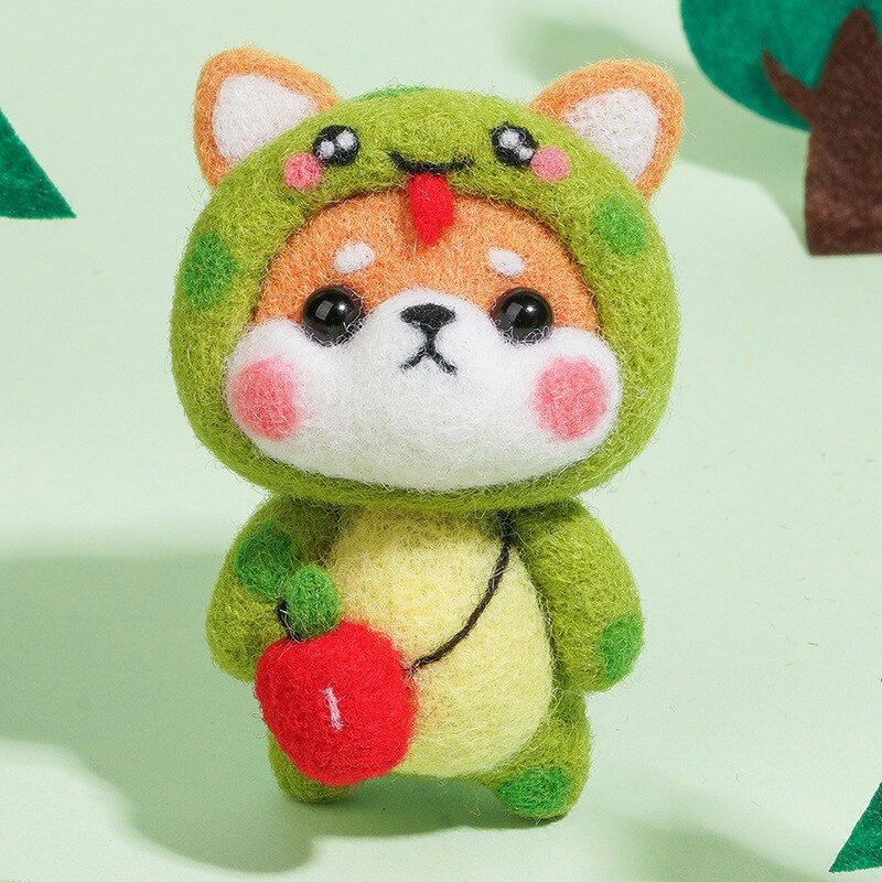 Poupée Animal en feutre de laine, jouet cochon Rat lapin serpent tigre Shiba Inu Dragon singe, Kit de feutrage à l&#39;aiguille en laine, bricolage Non fini