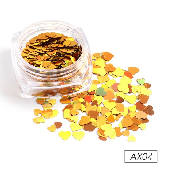 Rött hjärta nagel paljetter glitter mix guld färgglada 3d holografiska nail art flingor skivor paillett manikyr dekorationer ntax 01-18: Ax04
