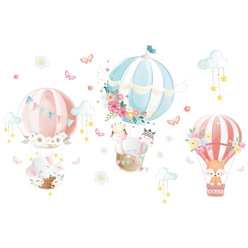 Air Ballon Cartoon Dieren Muurstickers Voor Kinderen Kinderkamer Decor Leuke Olifant Nursery Muurstickers Vinyl Muurstickers