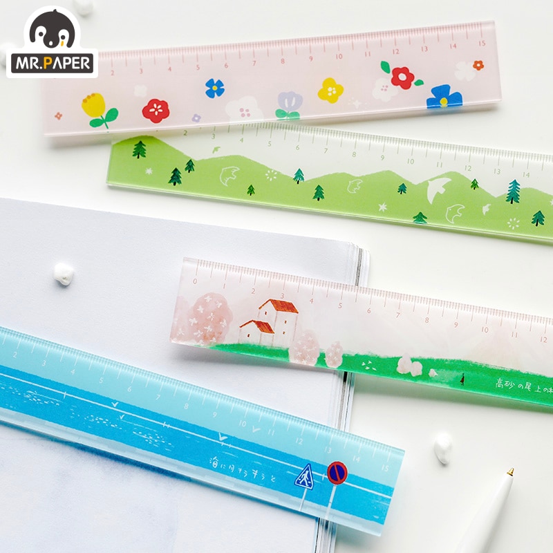 Señor papel, 8 diseños de 15cm, regla de Color acrílico para aperitivos, reglas para dibujo DIY multifunción para niños, estudiantes, oficina, escuela, papelería