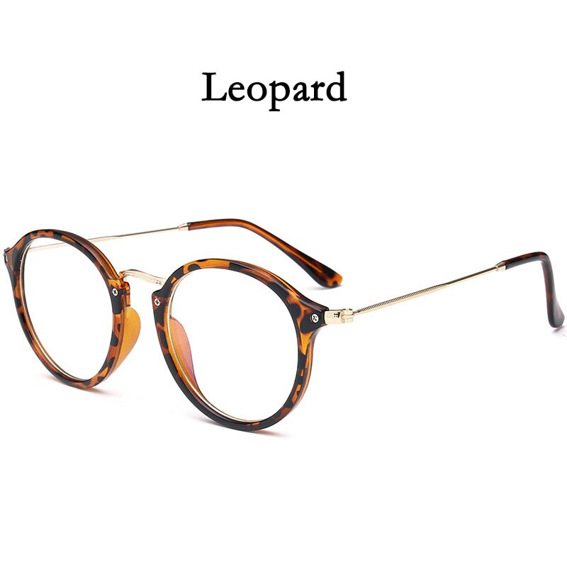 Gafas de luz azul, marco de gafas para ordenador, gafas redondas transparentes para mujer, gafas de montura óptica para mujer, montura transparente: Leopard