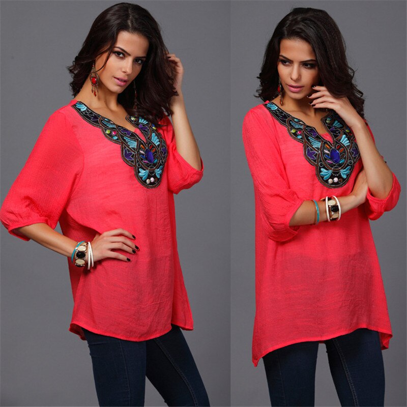 Zomer zwangerschap vintage bloemen losse blouse shirts 4 snoepkleuren casual shirt tops kleding voor zwangere vrouwen: Rood / Xl