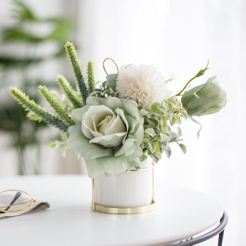 CHENAO nordique hybride Bouquet Rose Rose soie pivoine blanc hortensia balcon décoration extérieure frais et 1 pièces 1 bouteille: Style 5
