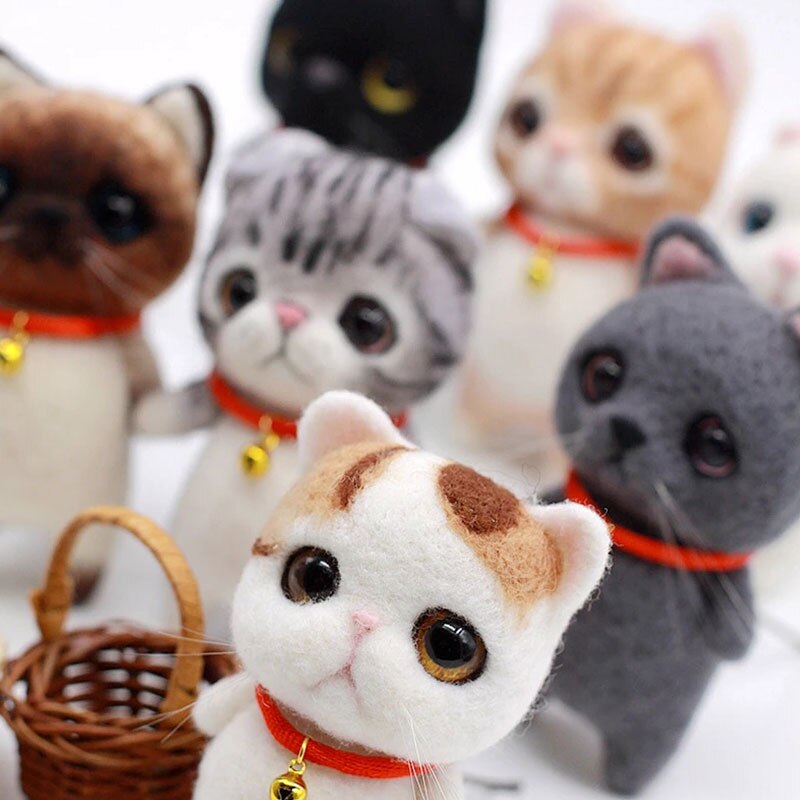 Niewykończony zestaw filcowy śliczna kolekcja zwierząt placki lalka kot wełna filc szturchnięty kite DIY materiały robić filcowania