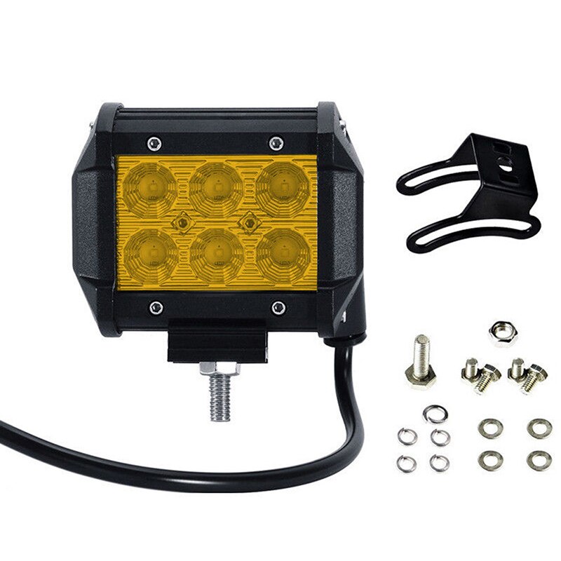 4 "18W Led Spot Verlichting Bar Lamp Auto Vrachtwagen Motorfiets Boot 4WD Suv Atv Geel