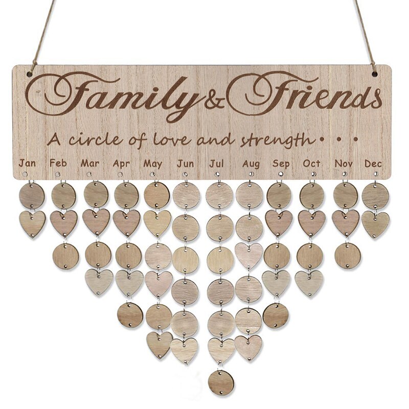 Calendrier de rappel d'anniversaire en bois, pour la famille et les amis, Plaque murale suspendue, signe,: JM01067