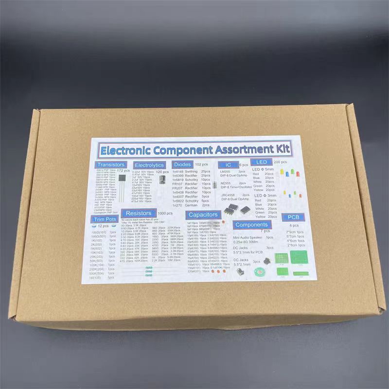 1900 pcs Mega Electronic Component Kit including Assortment + Capacitors + Resistors + LED + Transistors + DC Jacks + PCB +opamp: Pink