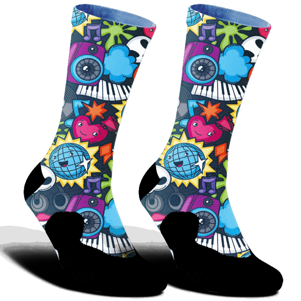 Highway bike sockscomfortable anti slip sports bike socks Skateboard Fruit Wine Glass print Cycling socks: L / Blue