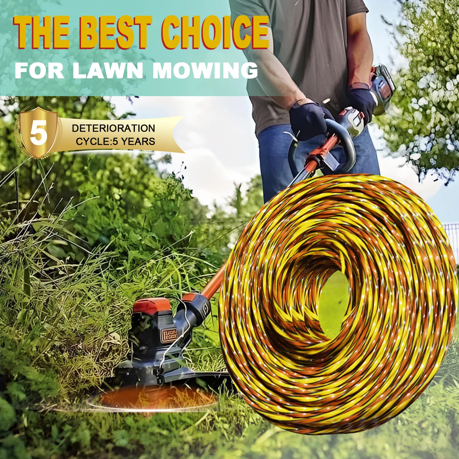 1.6/2.0/2.4/2.7/3.0mm*15m/1lb trefarget firkantet vridbar gresstrimmertråd nylon gresskuttertau gressklipperbladhode tilbehør