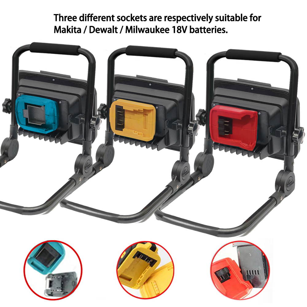 Led-lys, ledningsfri, udendørs spotlight, arbejde, fiskeri, håndholdt nødværktøjslampe, passer til makita/dewalt/milwaukee, 18v batterier, (0/2 usb
