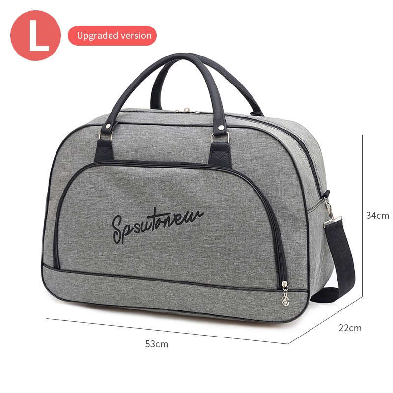 Female Travel Bags Women Large Capacity Hand Cabin Luggage Bags Casual Shoulder Weekend Bag: L   Upgraded  GRAY